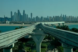 view toward Dubai from Jumeirah Palm Island