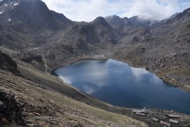 Gosainkunda lake with tea houses at 4380m